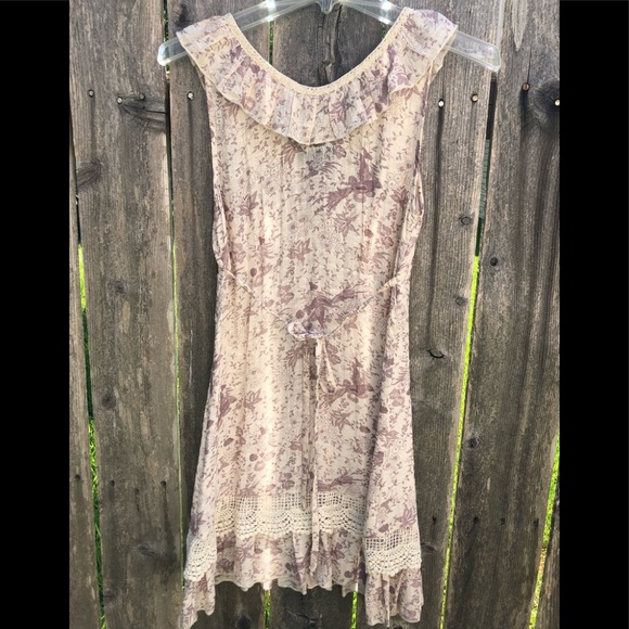 Blue Bird Boho Vibes Button Dress With Lace - Picture 6 of 8